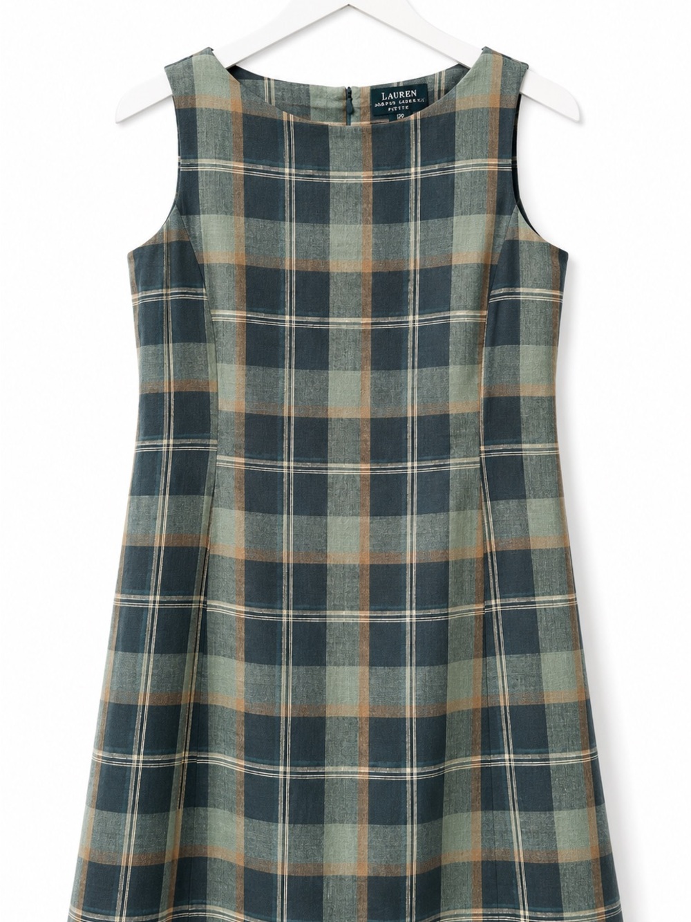 Lauren Ralph Lauren Petite 100% Linen Plaid Shift Dress 12P NWOT